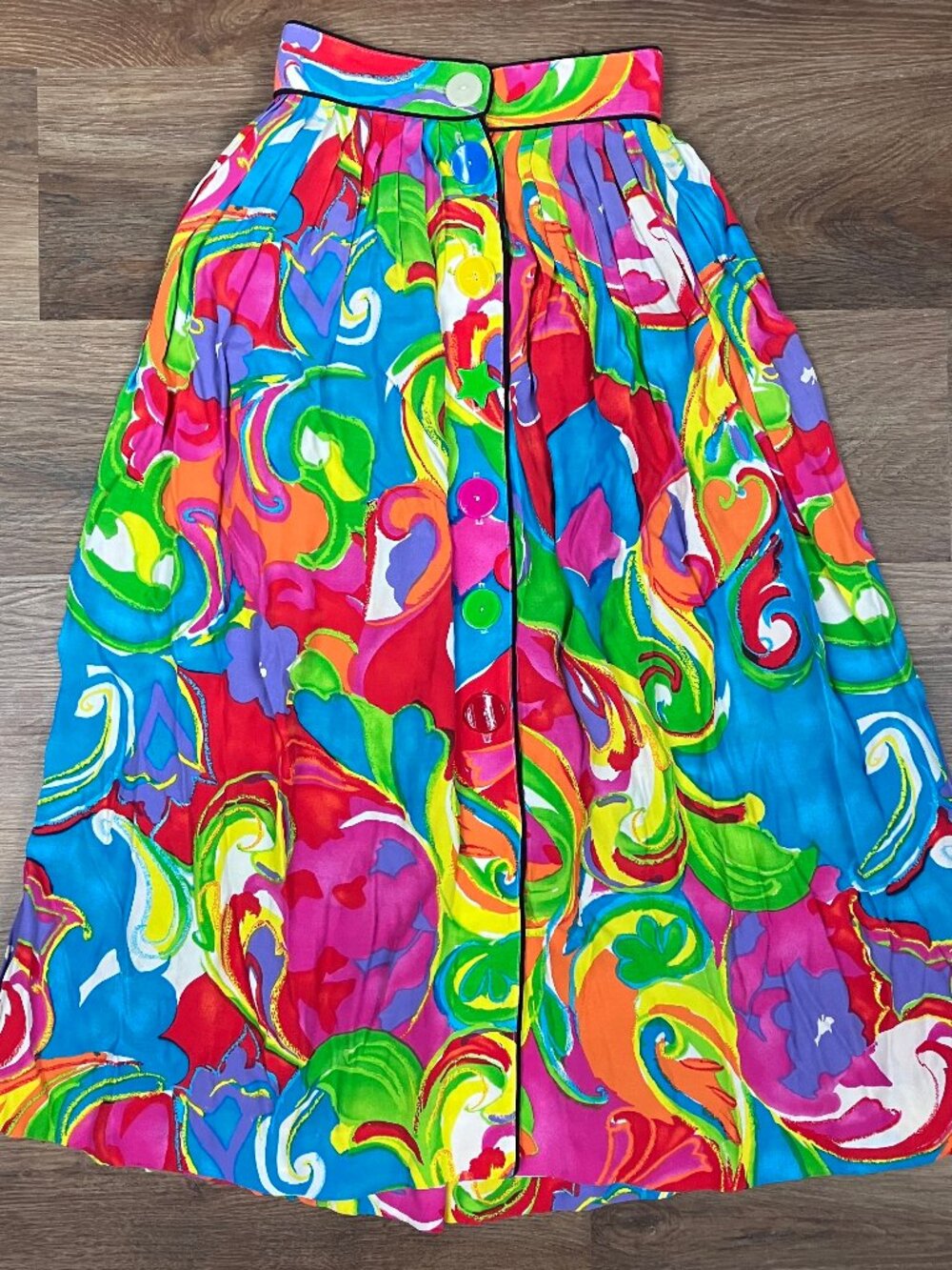 Vintage Dorothy Schoelen Colorful Pleated Floral Midi Skirt XXS XS 00 0 80s VTG